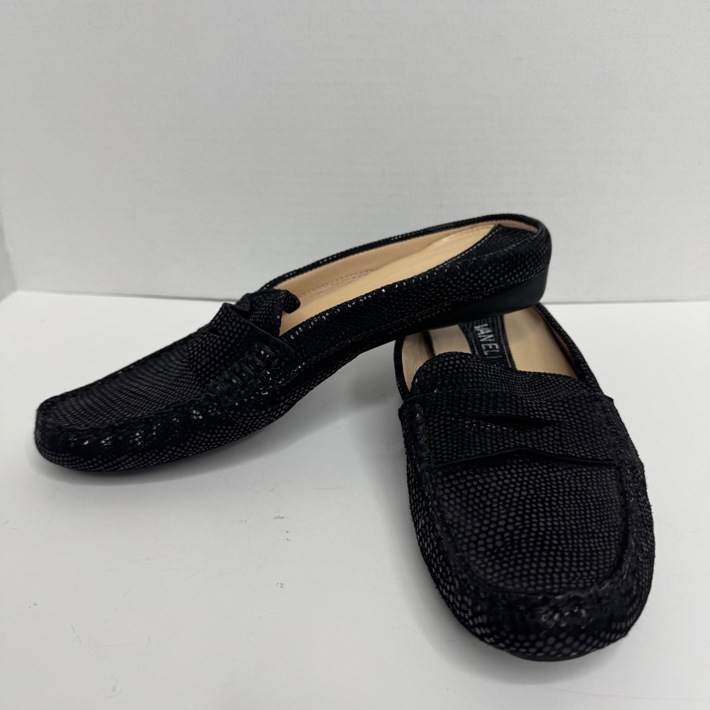 Vaneli Black Snakeskin Embossed Leather Penny Loafer Mules Womens 7.5 A Narrow